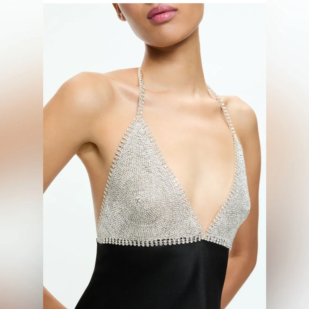 Alice + Olivia Elegant by Stacey Bendet Black and Silver Halter Dress - Picture 3 of 16